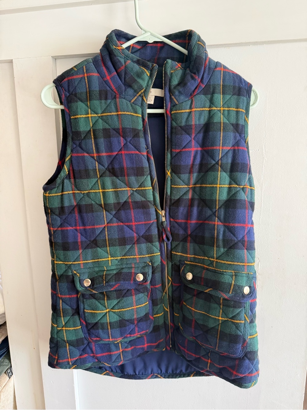 Quilted Plaid Vest in Green & Navy
